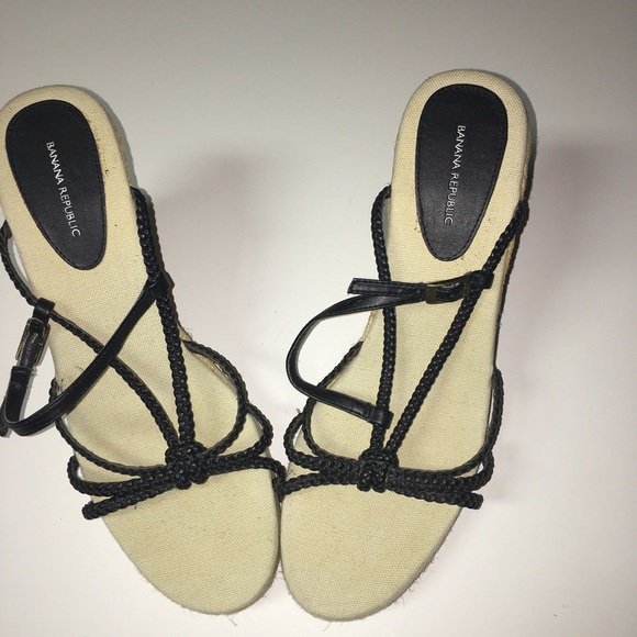 BANANA REPUBLIC Espadrilles Sandals Wedge Black 10 - Picture 3 of 6
